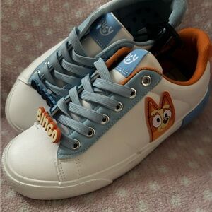 Stylish White and Blue Cartoon Sneakers